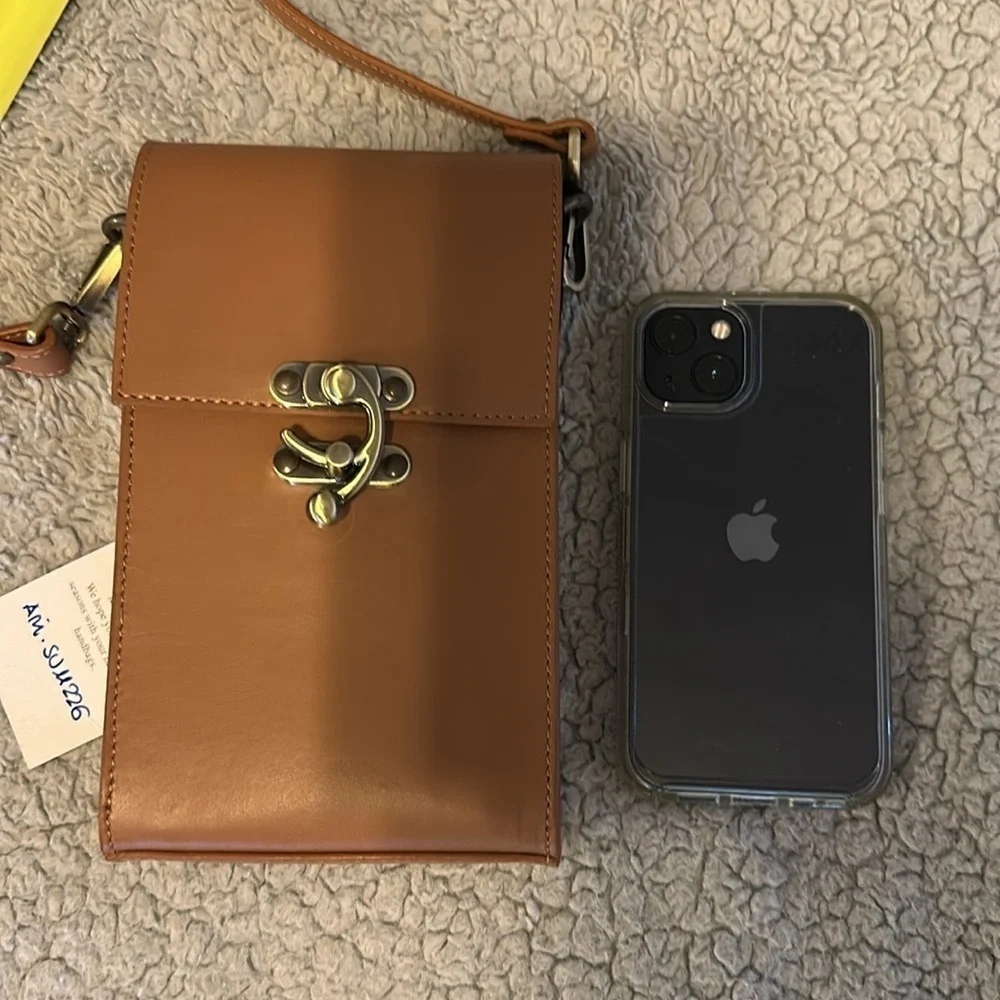 Tan Leather Crossbody Bag with Gold Hardware; NWT